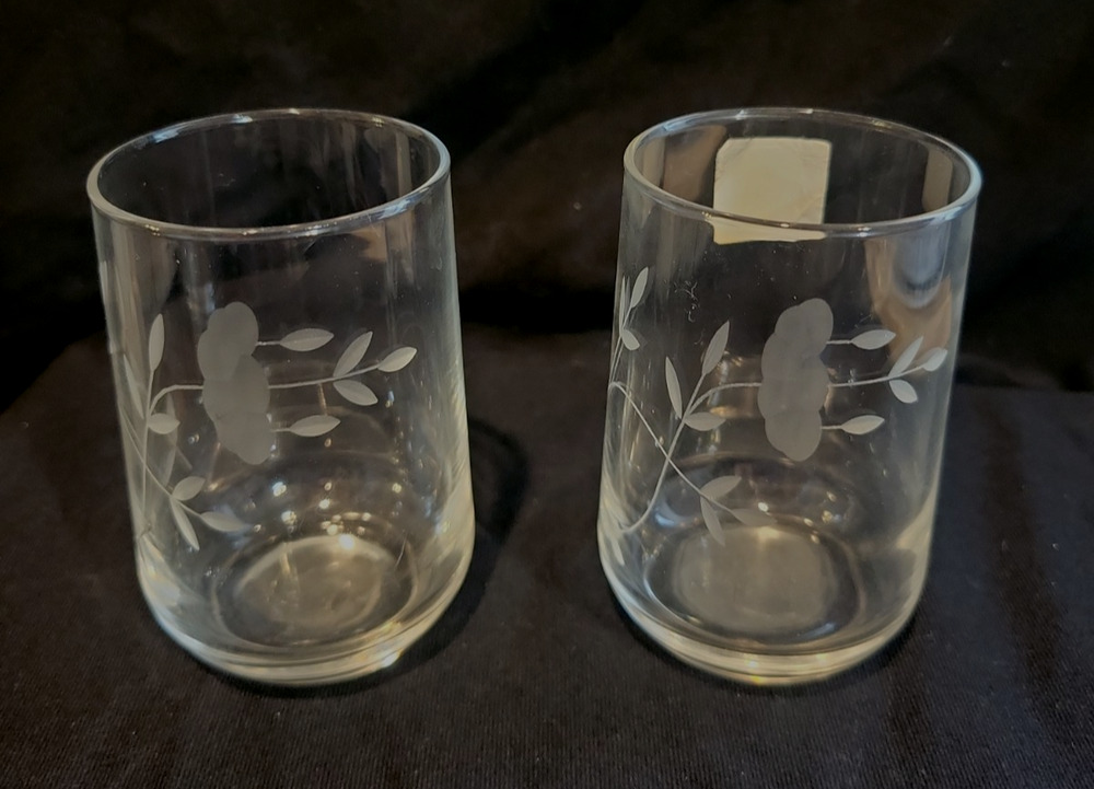 Set of 2 Princess House VTG Etched Heritage Crystal Juice Glasses 3" Replacement